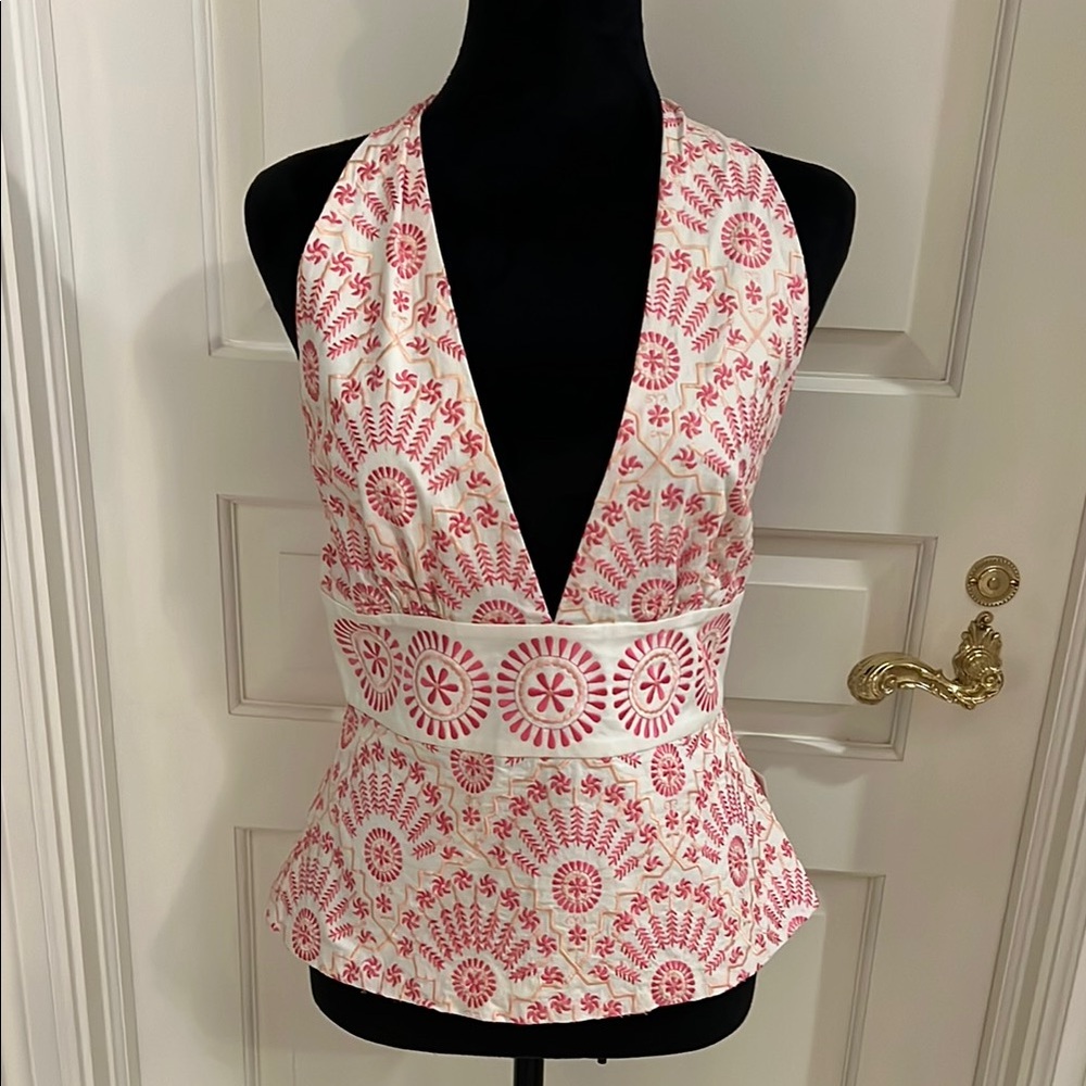 Elegant Pink and White Halter Top